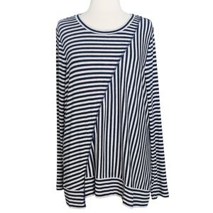 CAbi Ernest Blue&Gray Stripe Rayon Jersey Long Sleeve Top Size XL Style 3228 7-1